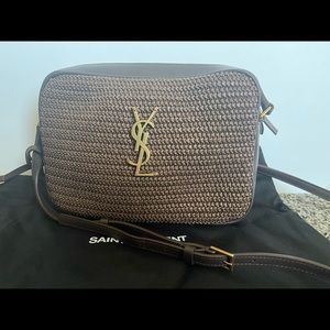 Authentic YSL Medium Raffia Leather Camera Bag